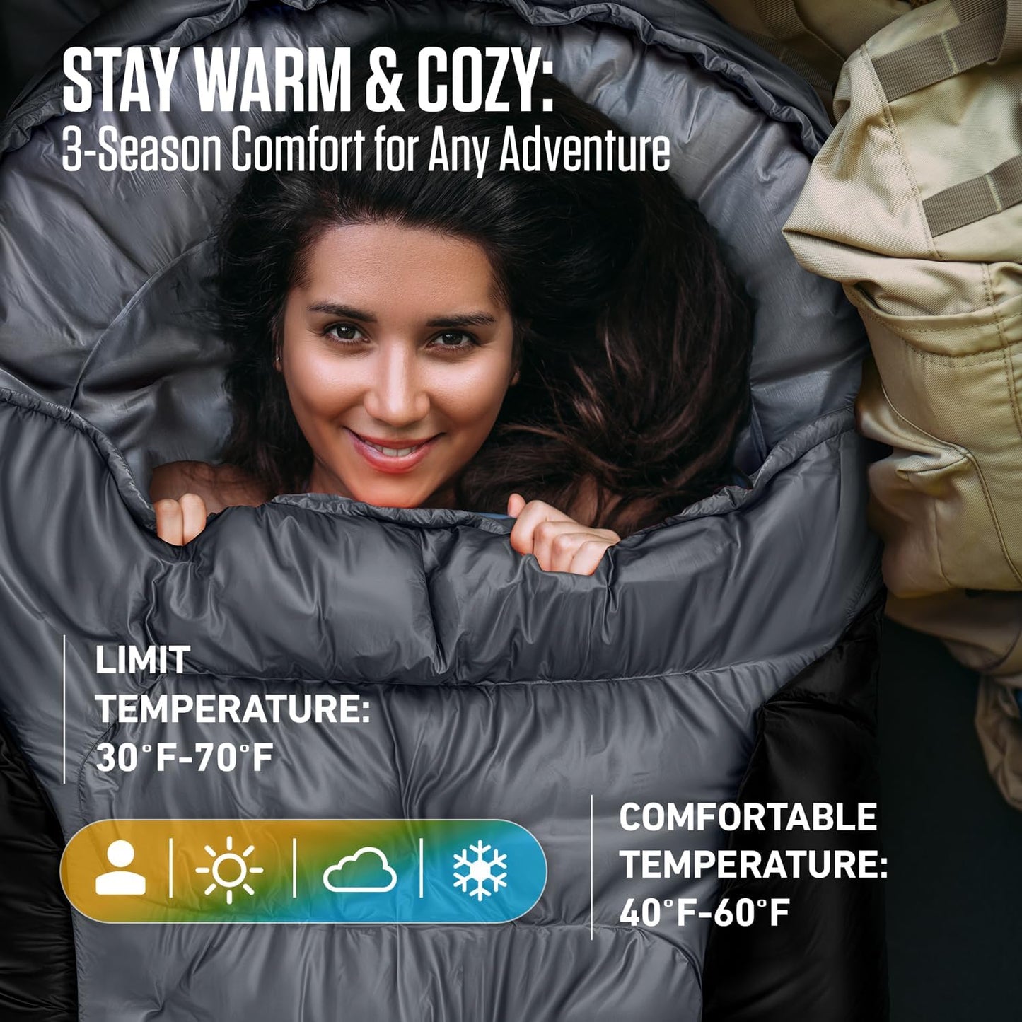VENTURE 4TH Sleeping Bag - Lightweight & Warm for Adults, Kids & Couples | XXL Size for Hiking & Camping