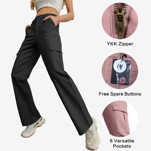 Lepunuo Cargo Pants - High Waisted Baggy Stretchy Wide Leg Y2K Streetwear with 6 Pockets