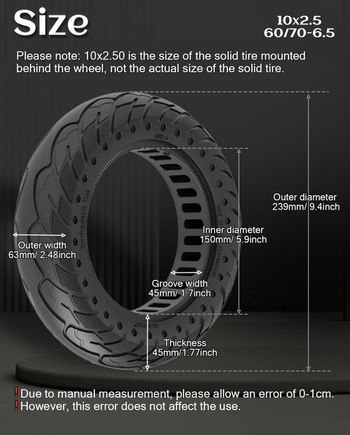 GLDYTIMES 10 x 2.5 Inches Electric Scooter Tire 60/70-6.5 Solid Tire Fit for Ninebot Max G30P G30LP~Gotrax G5 G6~Hiboy Max 3~Hover 1 Alpha~Zero10X~OKAI Neon Pro, 10" Anti-explosion Replacement Wheel