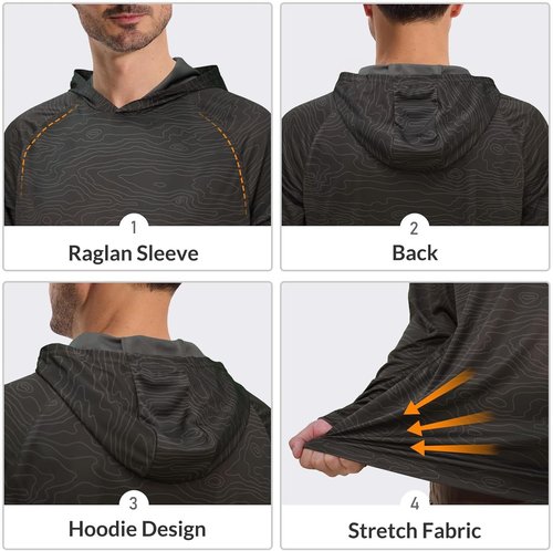 LOOGU Men's Sun Protection Hoodie - UPF 50+ Long Sleeve Lightweight Rash Guard for Fishing & Hiking