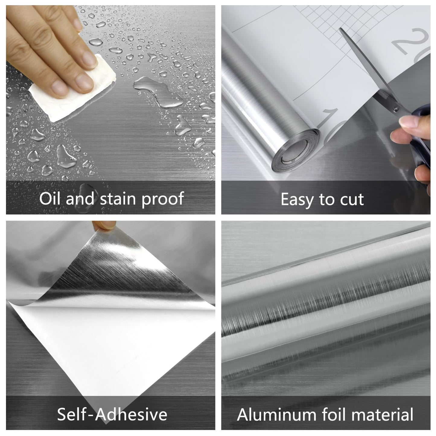 Uooar Silver Stainless Steel Contact Paper 15.7"×120" Peel and Stick Metallic Wallpaper for Countertop Fridge Dishwasher Cabinets