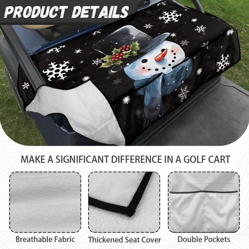 Yewattles Black Cute Snowman Golf Cart with 4 Pockets Seat Cover with Holes for 2 Passenger Portable Lightweight Anti-Hot Club Car Seat Towel Essentials Decorative Accessories Easy to Install