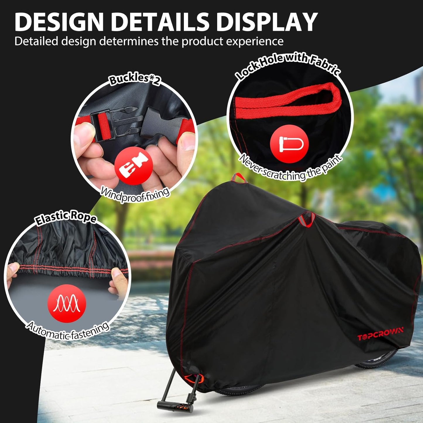 Topcrown Waterproof Bike Cover - Outdoor Storage for 2 Bikes | UV, Dust & Wind Proof, XXL Black/Red