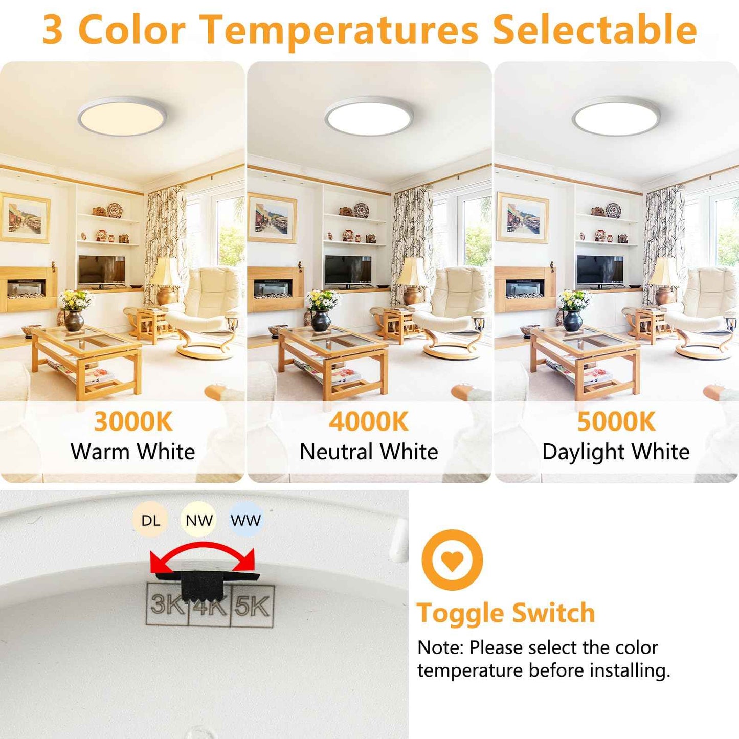 YELIOLED 6 Pack of 12 Inch LED Flush Mount Ceiling Light Fixture with Night Light, 24W 2400LM, 3000K/4000K/5000K 3CCT Selectable, Dimmable Wired LED Ceiling Lights for Bedroom,White