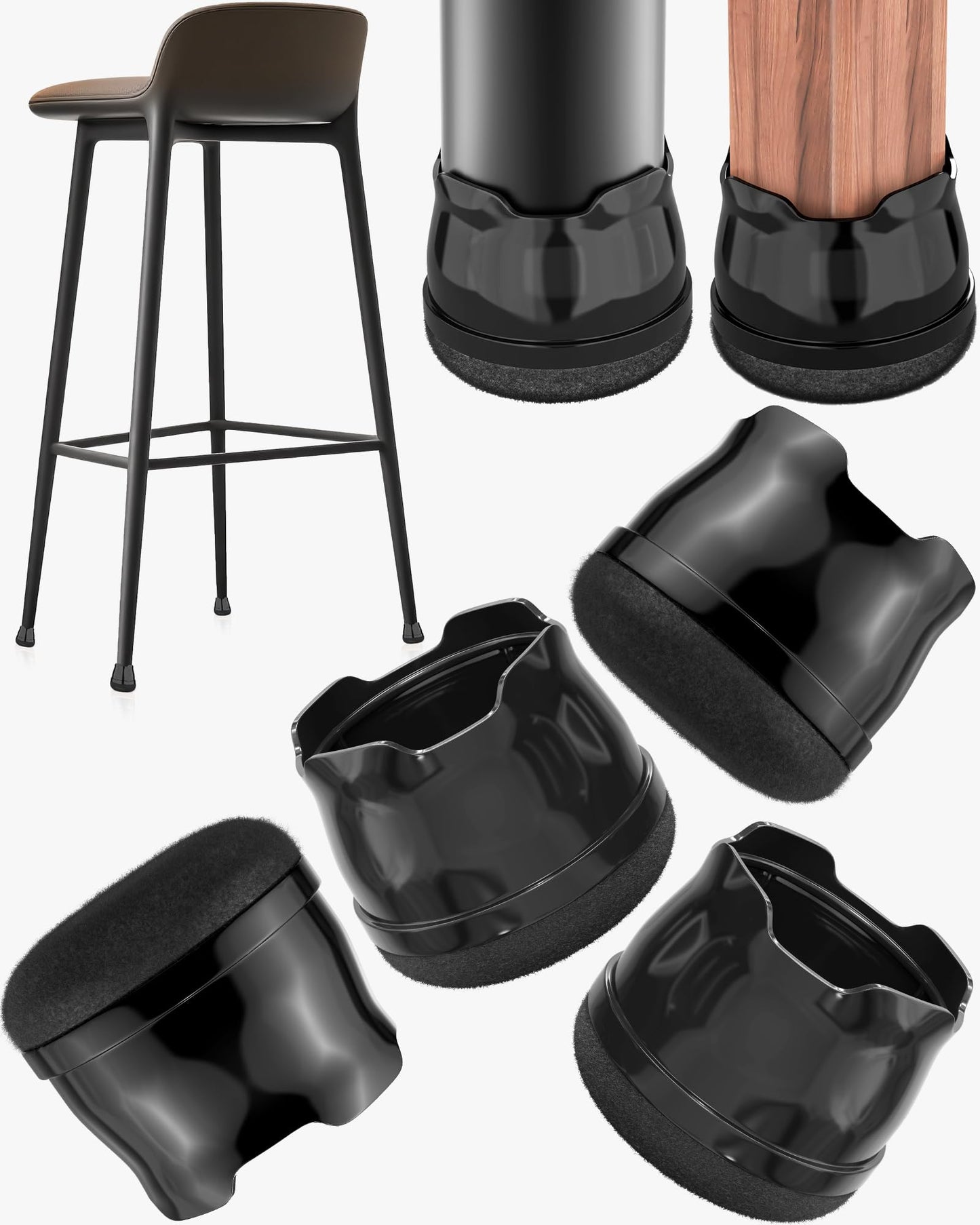 yomanta Upgrade 24 PCS Silicone & Felt Chair Leg Floor Protectors for Hardwood Floors - Furniture Pads, Chair Leg Covers/Cups - No Noise & Scratch-Proof - Round M (Fits 1"-1 3/16" / 26-30mm), Black