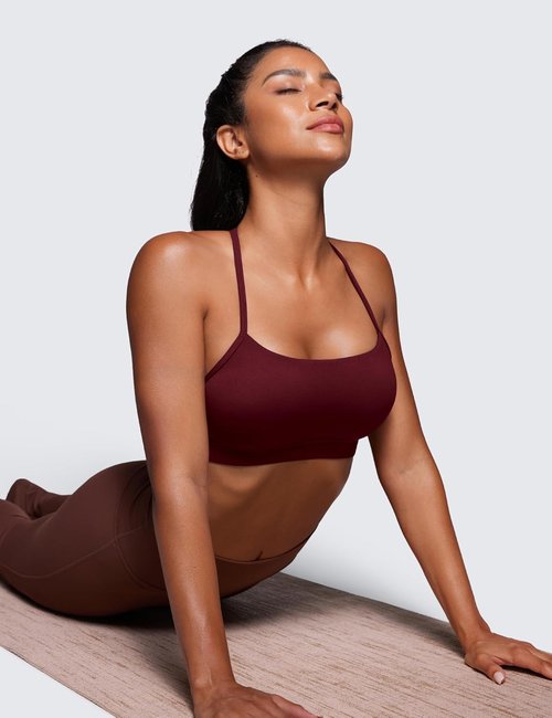 CRZ YOGA Butterluxe Y-Back Sports Bra for Women - Padded Low Impact Workout Top in Black