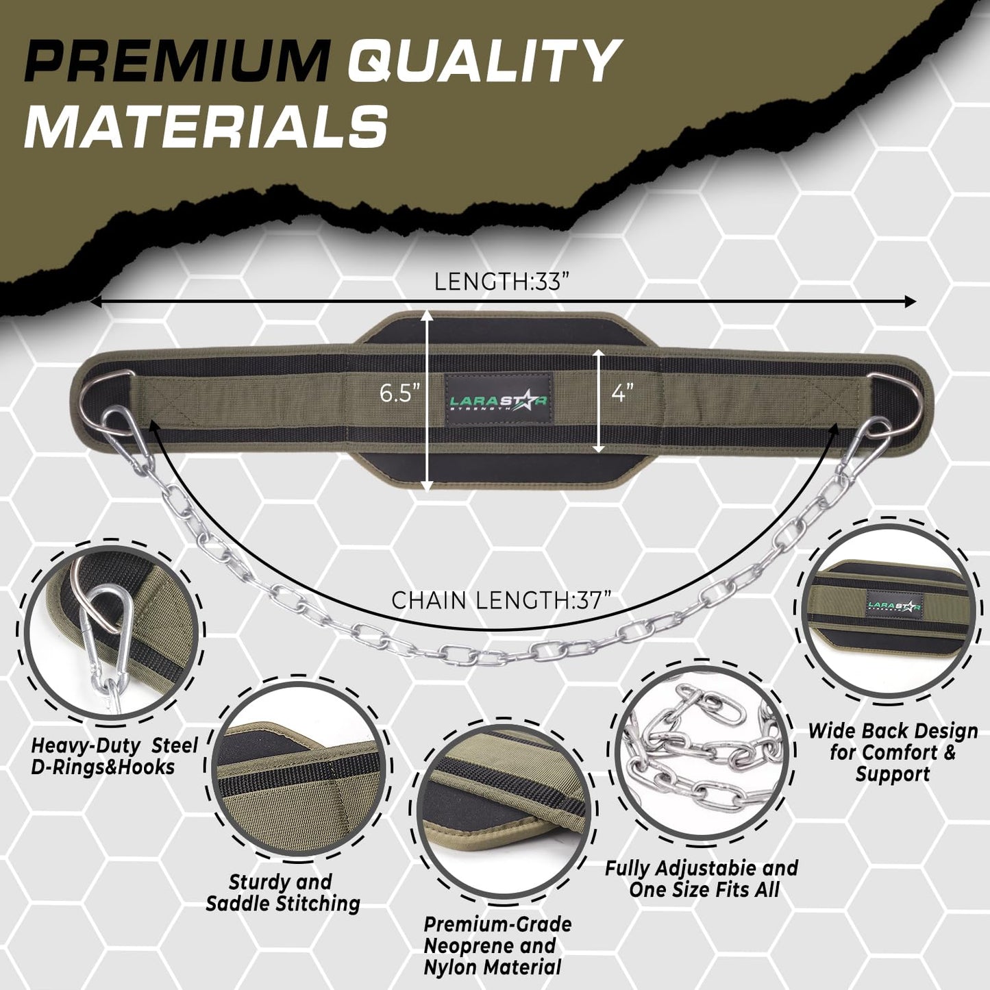 Dip Belt for Weightlifting, Weight Belt for Pull-Ups, Powerlifting, Squats, and Bodybuilding – Heavy-Duty Steel Chain, Neoprene Support, Lifts up to 650 lbs.