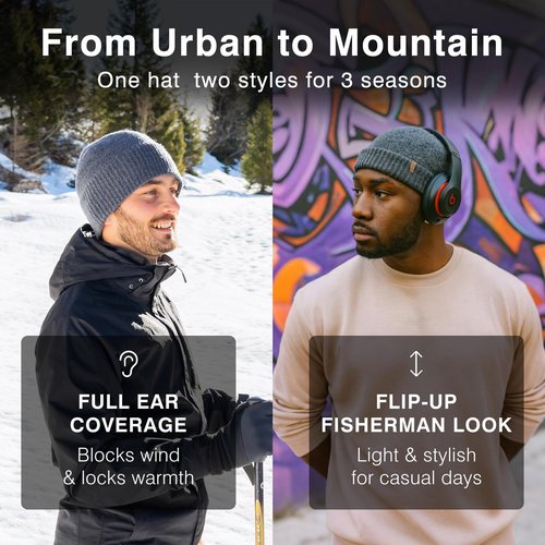 PolarWool DryKnit Waterproof 100% Merino Wool Winter Hat Men Women Polartec Fleece Lined Thermal Knit Watch Cap Fisherman Beanie Outdoor Ski Hiking Cold Weather Black XL/XXL Oversized for Large Heads