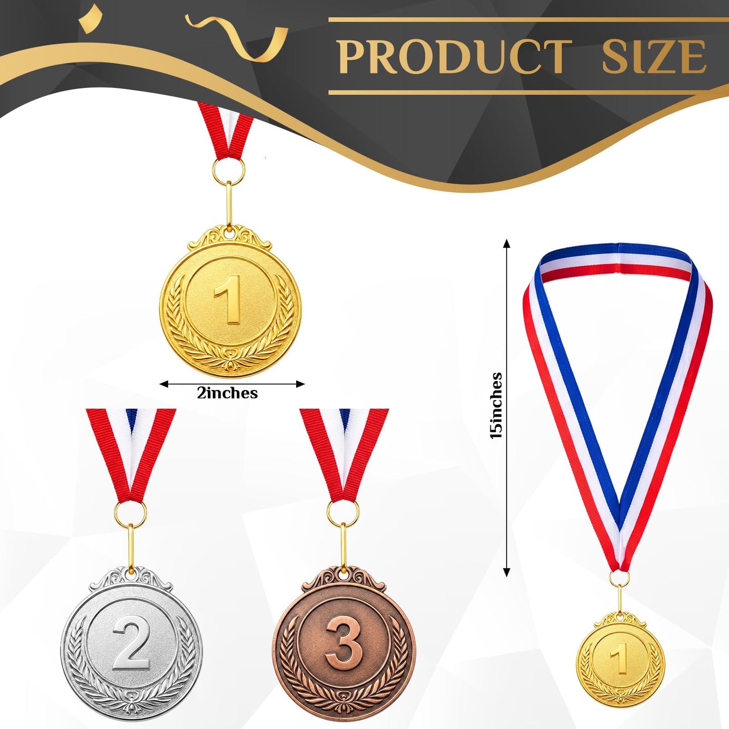 Kigeli 90 Pcs Gold Silver Bronze Award Medals, Winner Award Medals with Neck Ribbon, 1st 2nd 3rd Prizes for Kids, Adults, Competitions, Sports, Spelling Bees, 2 Inches