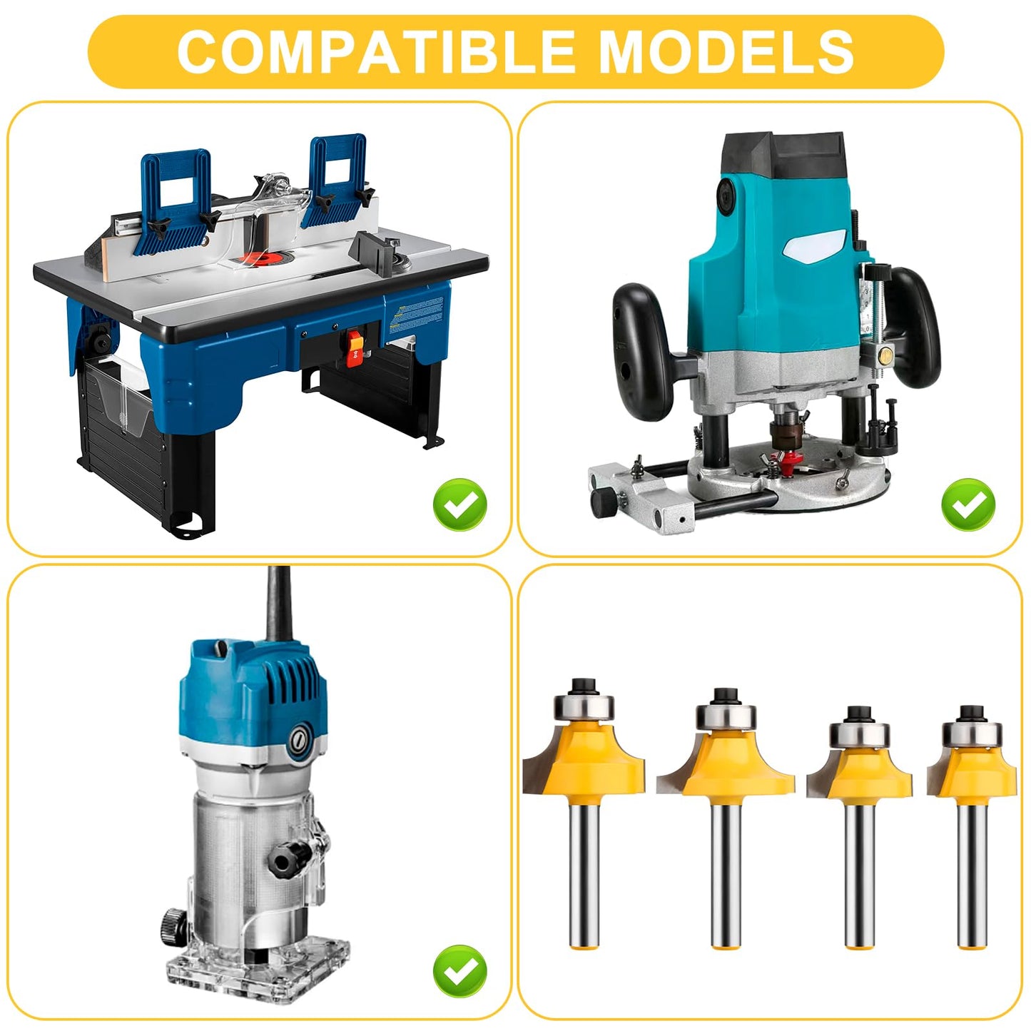 UTRUSTTO Roundover Router Bit Set 1/4 Inch Shank, Bearing Guide for Rounding Edge Bit, Radius in 1/8", 1/4", 3/16", 5/16"