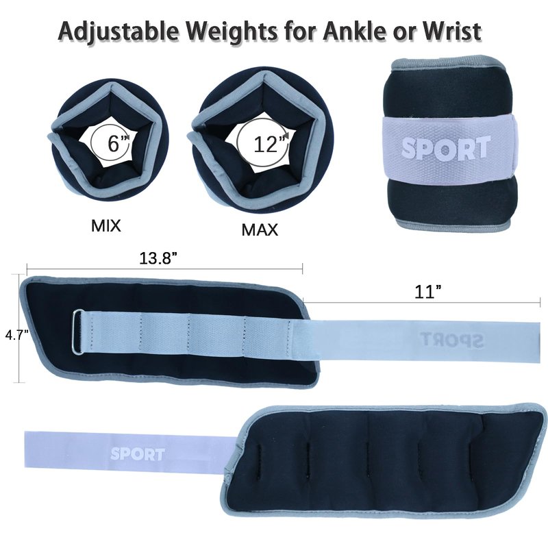 [2-pack] 4lb Wrist Weight & 6lb Ankle Weight in One Set, Adjustable Arm Leg Weight for Men, Women, Strength Weighted for Yoga, Walking, Daily Workouts, Cardio, Gym