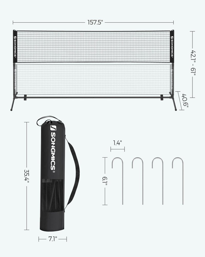 SONGMICS 13 ft Badminton Net, Height Adjustable Volleyball Net, Pickleball Net with Poles, Foldable Nylon Net for Tennis Indoor Outdoor Court, Black USYQ400H
