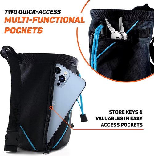Chalk Bag for Rock Climbing with Quick-Clip Belt, Large Zippered Pockets & Brush Holder - Weight Lifting, Gym, Bouldering, Disc Golf, Wall Climbing Gear Accessories