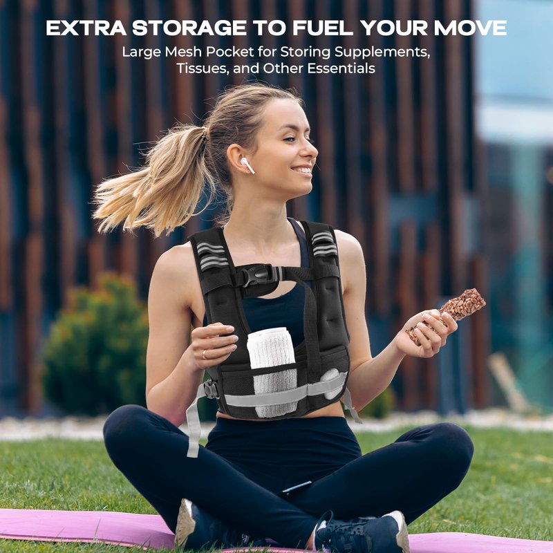BIBIVENTA Adjustable Weighted Vest, 4-10lb Body Weight Vest with Touchscreen Phone Holder & 6 Ironsand Weights for Women & Men, Workout Equipment for Weight Loss, Fitness, Walking, Running, Cardio, Strength Training