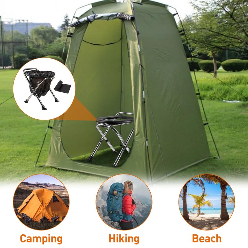 Upgrade Portable Toilet for Camping, Height Adjustable Travel Portable Potty for Adults, Stainless Steel Foldable Toilet for Car,Hiking,Beach and Camping Outdoor Use