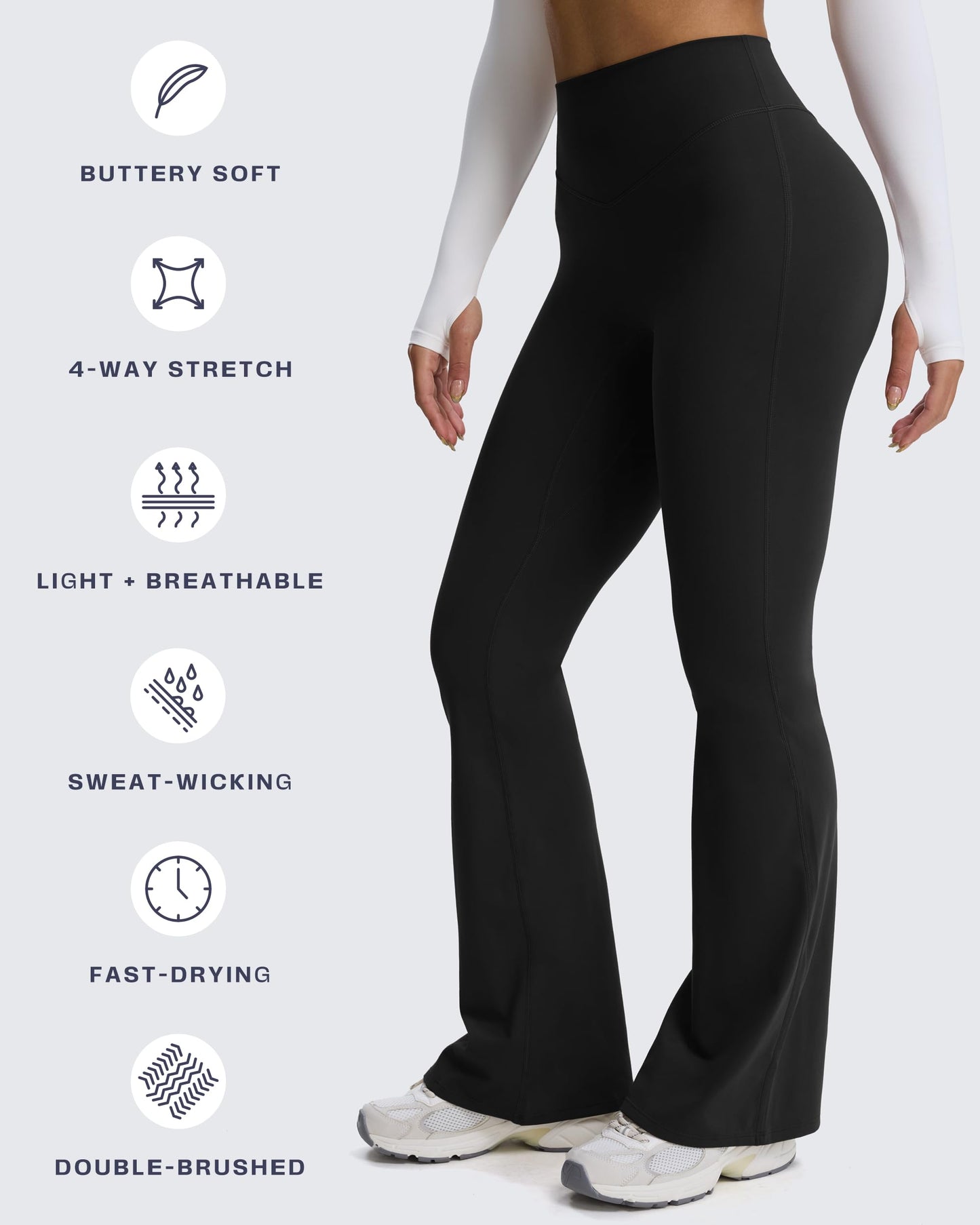Aoxjox Flare Leggings for Women Metamorph Mid-Rise Hidden Scrunch Butt Lifting Wide Leg Yoga Pants 32" (Black, Small)