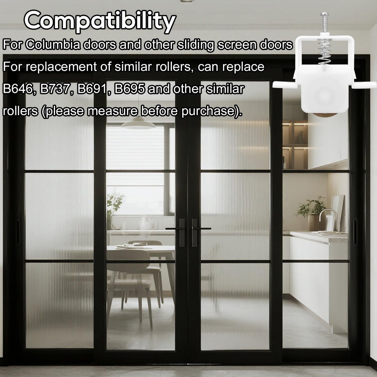 4pcs Sliding Screen Door Rollers, 1in Spring Loaded Rollers Replacement Roller Assembly with Carbon Steel Ball Bear Replaces B646 B737 B691 B695 Door Wheels