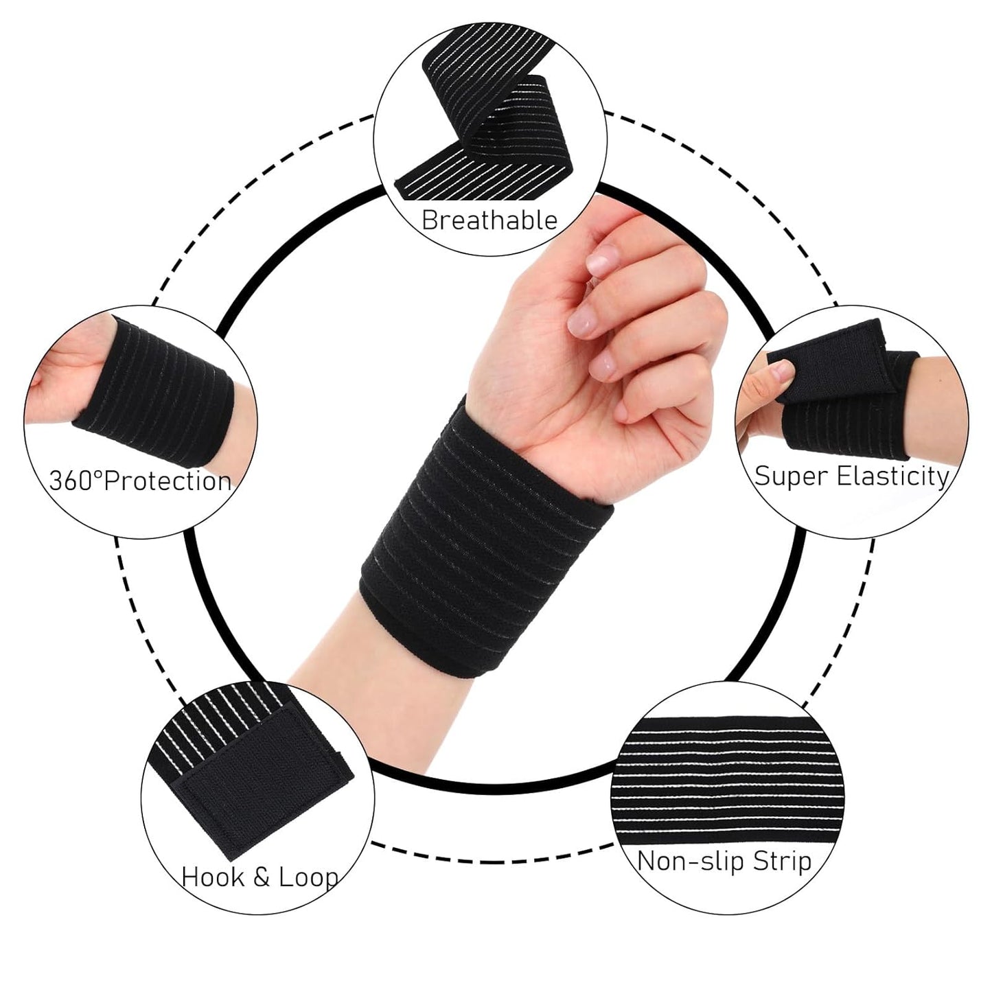Skiennix High-Elastic Wrist Support Straps - Breathable Compression Wraps for Carpal Tunnel & Arthritis | 6 Pcs Set