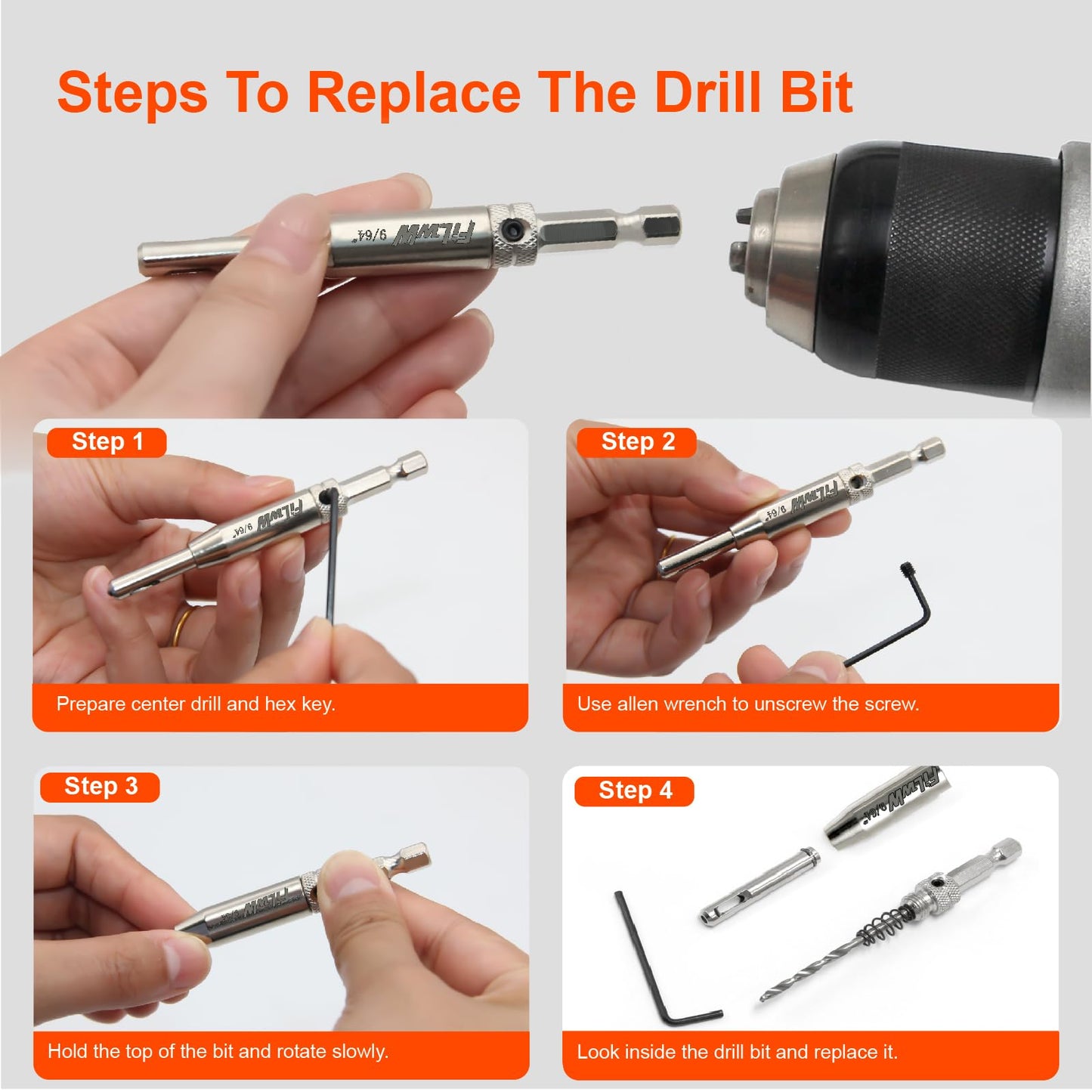 FiLwW Self-Centering Drill Bit Set, CC2430 3/32", 7/64", 9/64" Self Centering Drill Bit VIX Bit for #6 8 10 Screws