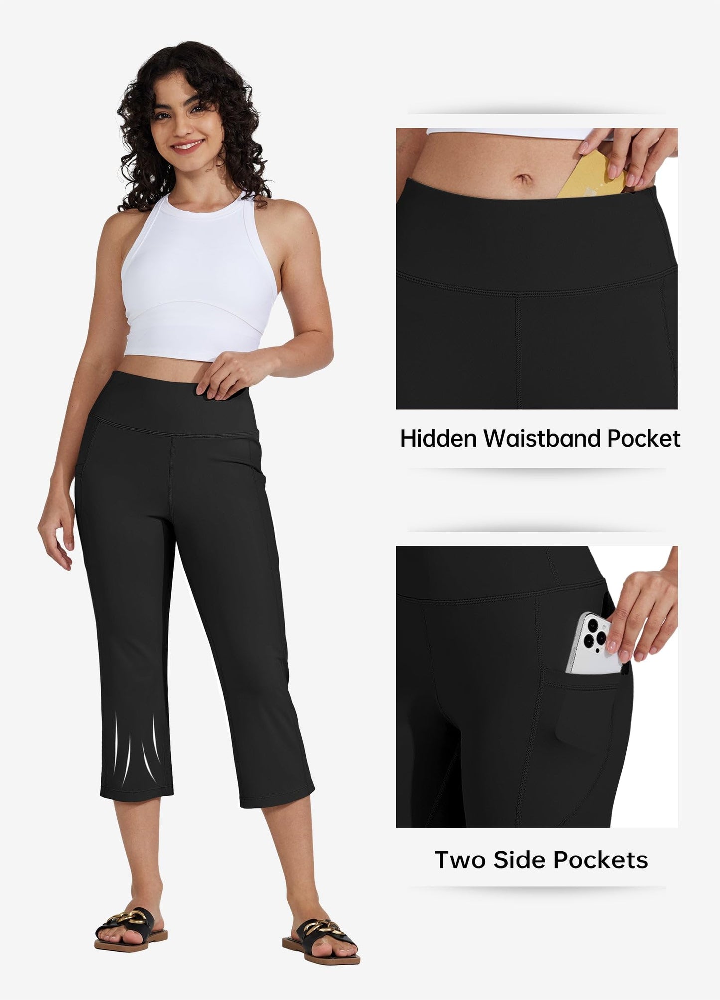 Willit Women's Yoga Capris Pants High Waist Leggings Crop Straight Leg Athletic Exercise Workout Capris 21" Black XL