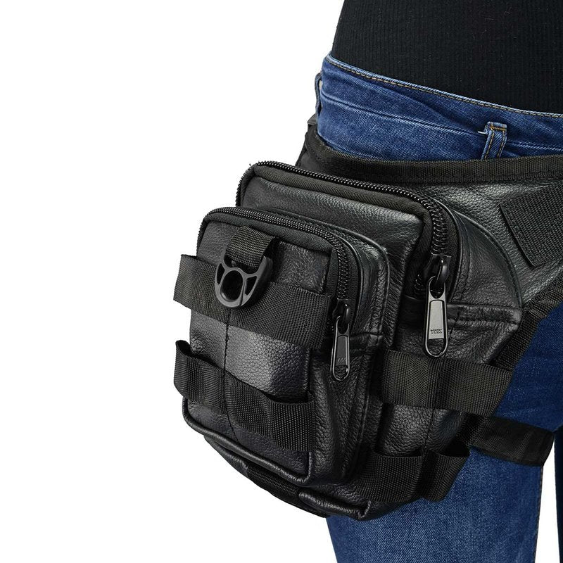 Milwaukee Leather MP8840 Black Leather Conceal and Carry Tactical Thigh Bag with Waist Belt - One Size
