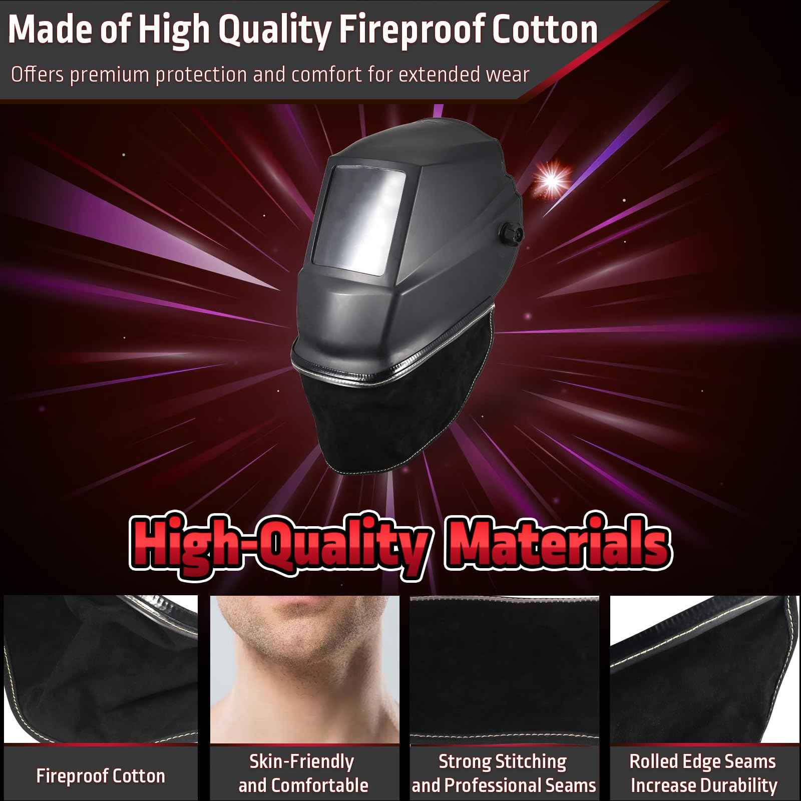 MATINA Welding Helmet Cover, Welding Hood Accessories for Full Frontal Neck Coverage, Welding Helmet Accessories Extended FR Cotton with Press Fit Seal, Compatible with Most Welding Helmets