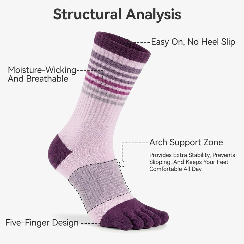 TikMox Crew Toe Sock, Ankle Sock for Women, Arch Support, Running Five-Toe Design, 3 pairs