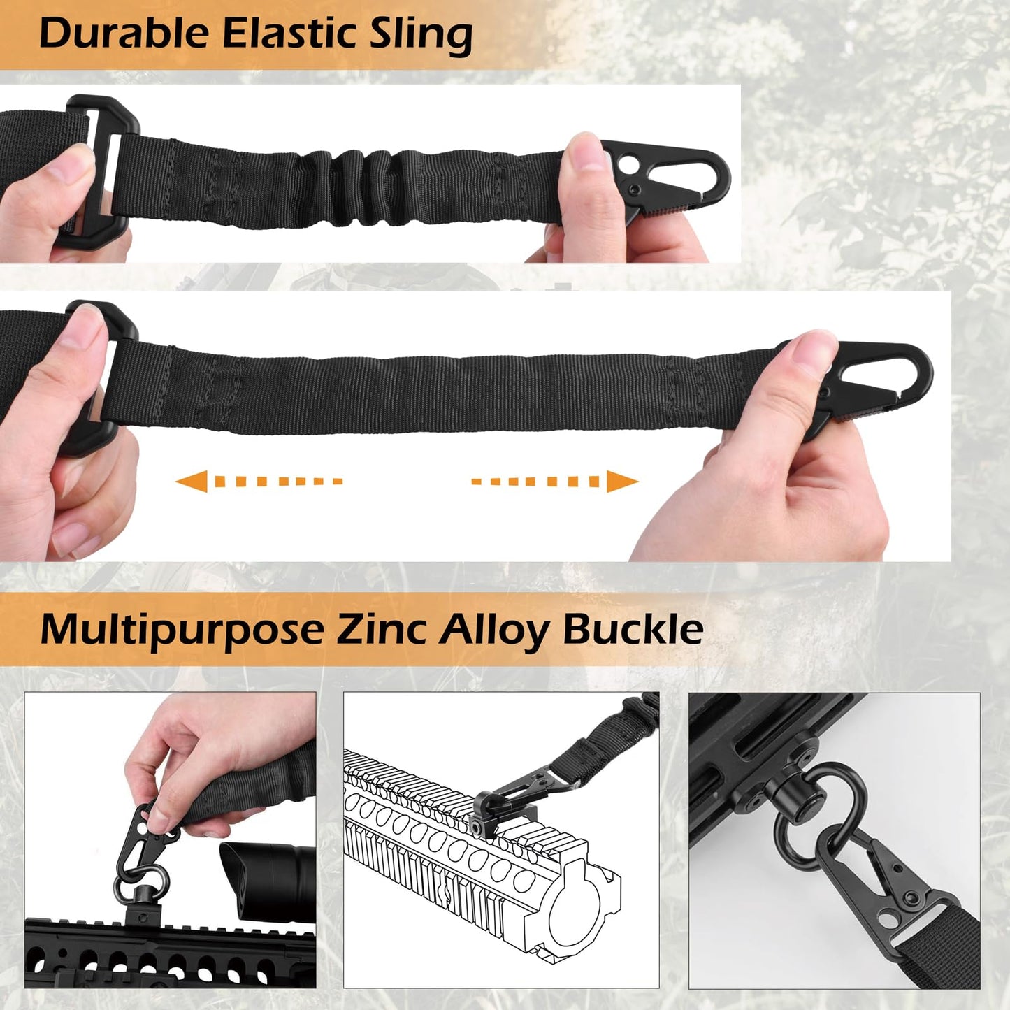 TRIWONDER 2 Point Rifle Sling Adjustable Length Traditional Gun Sling with Metal Hook for Tactical and Hunting (Green, One Size)