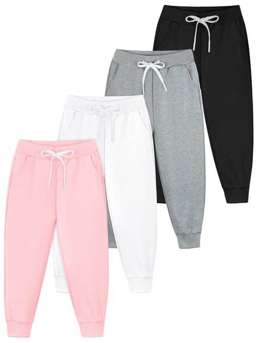 Resinta 4 Pack Girls' and Toddler Sweatpants Kids Active Jogger Pants Girls Casual Pull On Pants with Drawstring Pockets