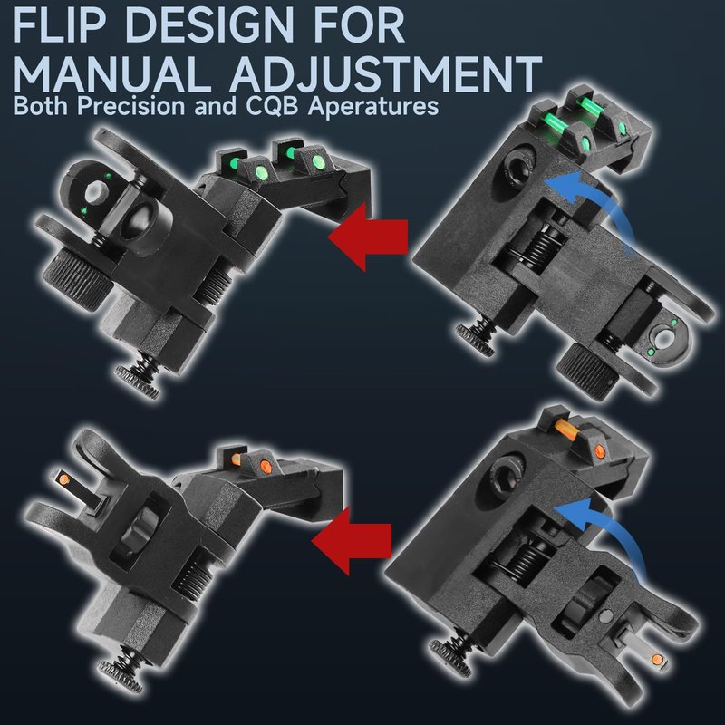 TPRCOL 2nd 45-Degree Flip Up Front and Rear Sights, Black, with Green Red Fiber Optic Dots, Picatinny Rail Mount