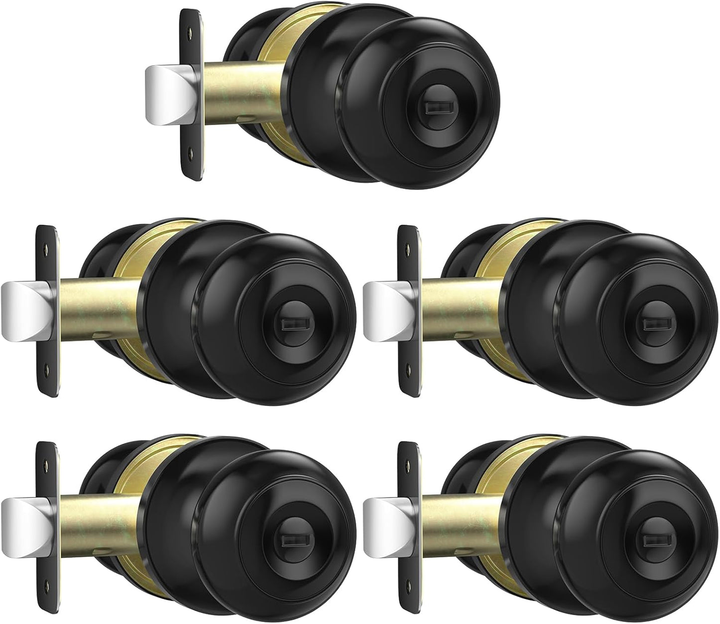 Brushed Nickel Privacy Door Knob Set - Keyless Interior Locks for Bedroom & Bathroom (6 Pack)