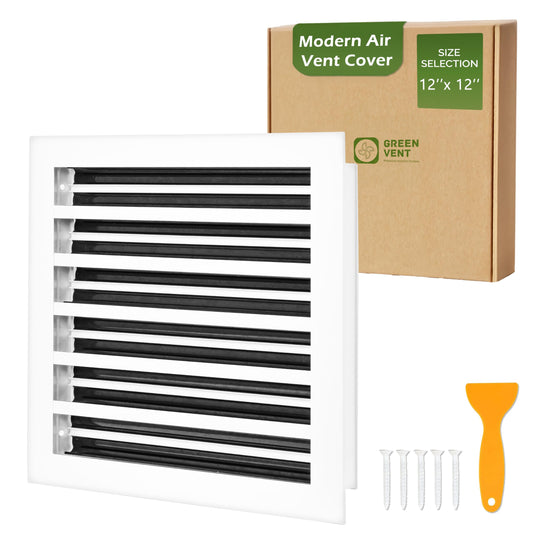 GREEN VENT Modern Air Vent Cover 12x12 (Duct Opening) - Decorative White Aluminum Linear Slot Diffuser for Wall, Ceiling, Floor Register - Quiet Operation HVAC Grille for Home with Adjustable Airflow