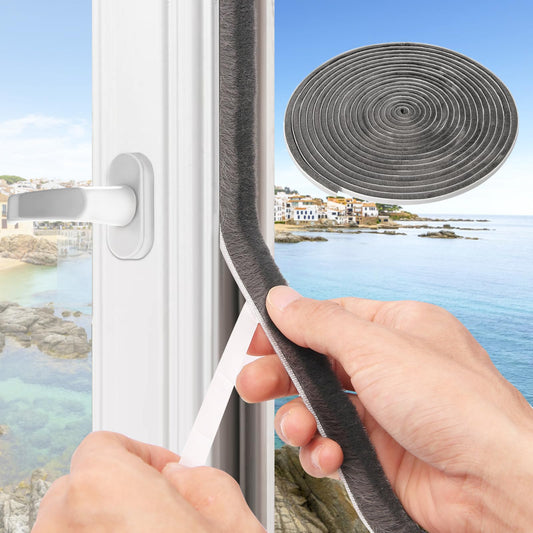 Weather Stripping Door Window Seal, 33Ft Self-Adhesive Brush Door Soundproofing Seal Strip for Sliding Windows and Door Frames, 0.35 Wide X 0.2 Inch Thick, Gray