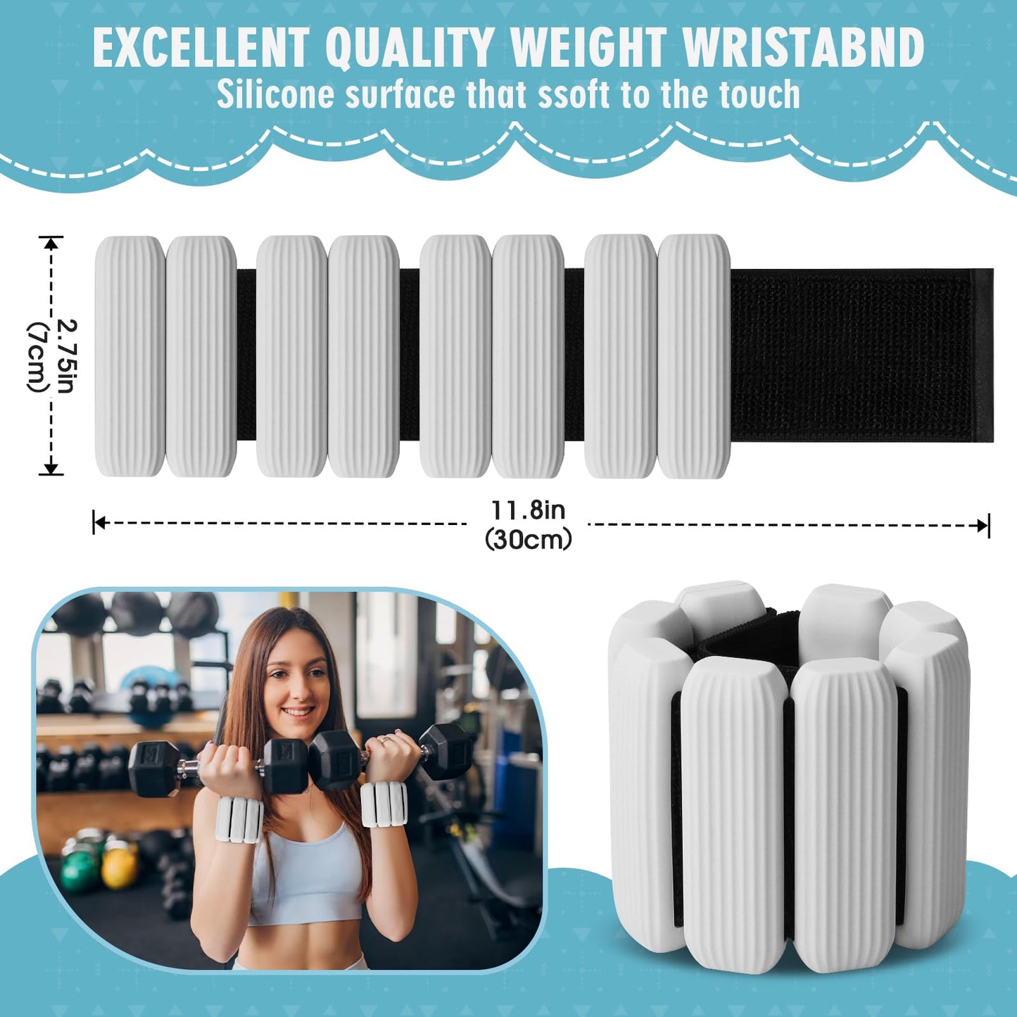 Wrist Weights, 2Pack Adjustable Wearable Wrist Ankle Weights for Women/Men, Silicone Wrist Bangles for Walking, Yoga, Pilates, and Gym, Arm & Leg Workout, 2lb (Gray)