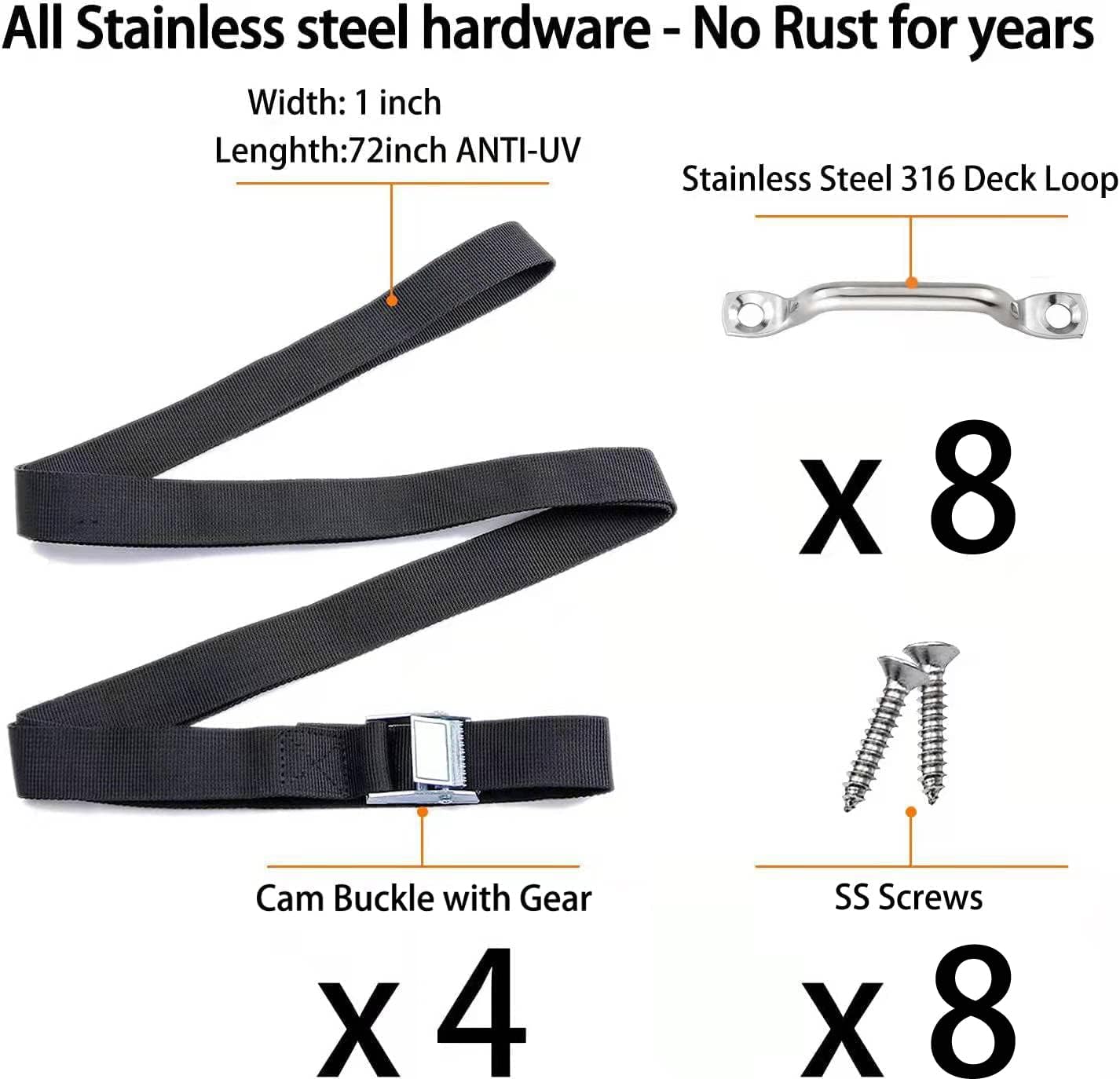 Skiennix Heavy-Duty Battery Tie Down Strap - 78'' with Stainless Steel Cam Buckle & Deck Loop Mounts