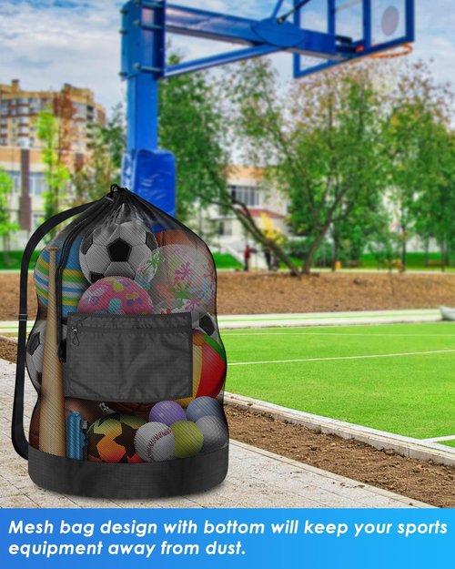 BROTOU Heavy Duty Soccer Ball Net Bag - Extra Large 100L Capacity for 10-12 Balls | Drawstring with Zipper Pocket