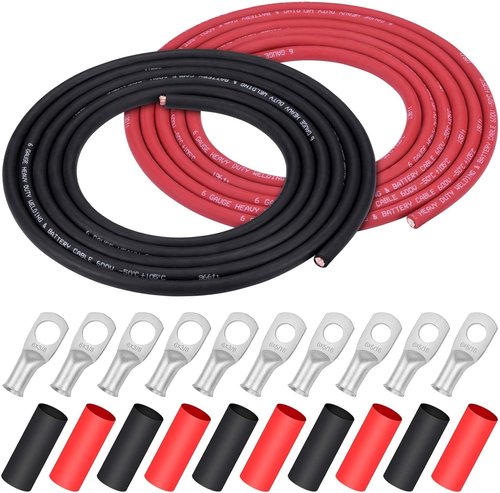 iGreely 6 AWG Welding Battery Cable - 10ft Black & Red Ultra Flexible Pure Copper Wire with Connectors & Heat Shrink Tubing