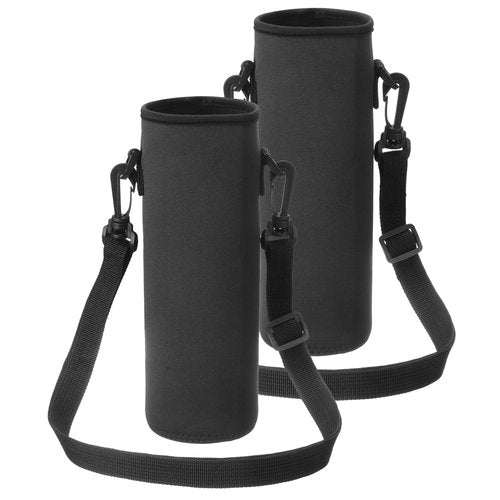 uxcell 2pcs Neoprene Water Bottle Sleeve with Strap, 40 oz Insulated Water Glass Bottle Carrier Bag Collapsible Drink Bottle Sleeve Cover Holder with Handle, Black