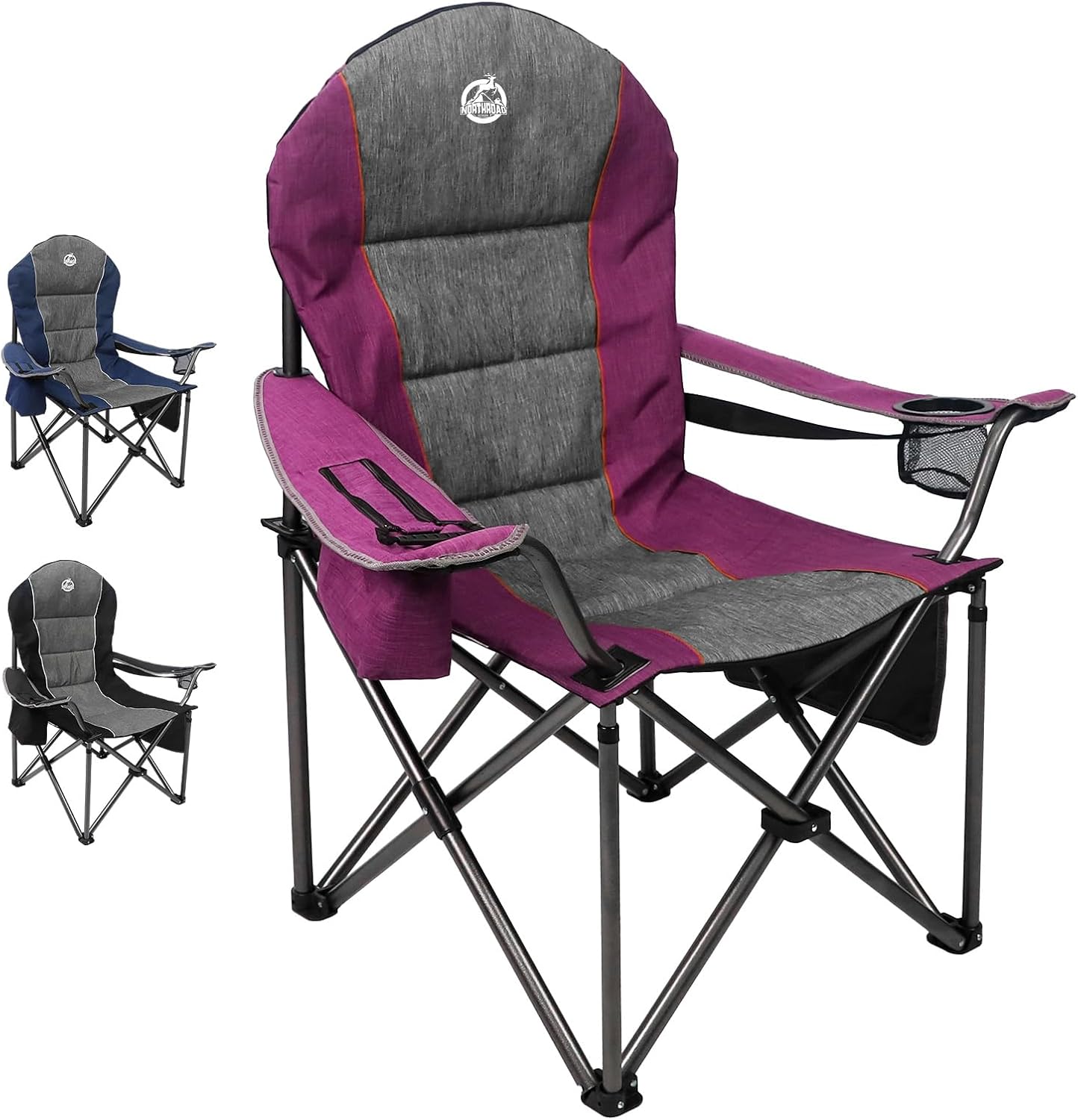Northroad Oversized Portable Camping Chair - Heavy Duty Folding Chair with Cup Holder & Cooler Bag (Purple)