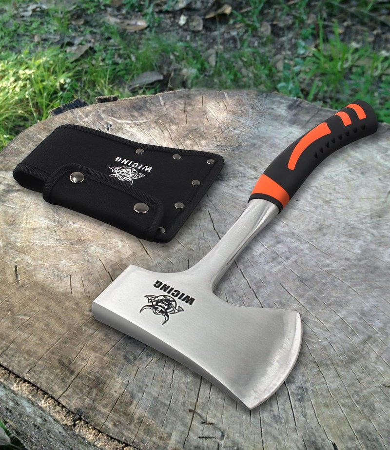 WICING 13.8" Hatchet, Camping Axe High Carbon Steel & Shock Reduction Grip with Nylon Sheath
