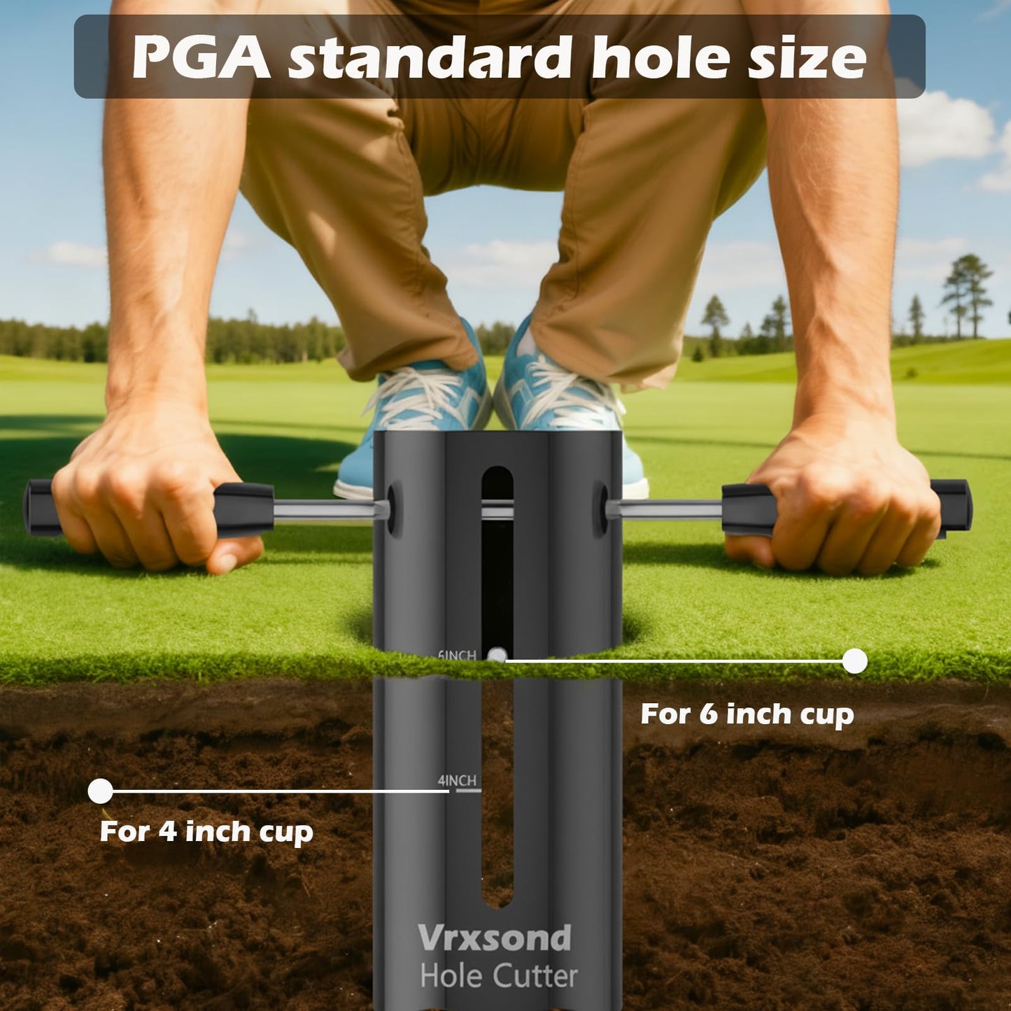 Portable Golf Hole Cutter - Professional 4Inch & 6Inch USGA Standard Tool, Detachable Handle for Easy Storage & Carrying, Create Perfect Putting Greens in Backyard/Garden