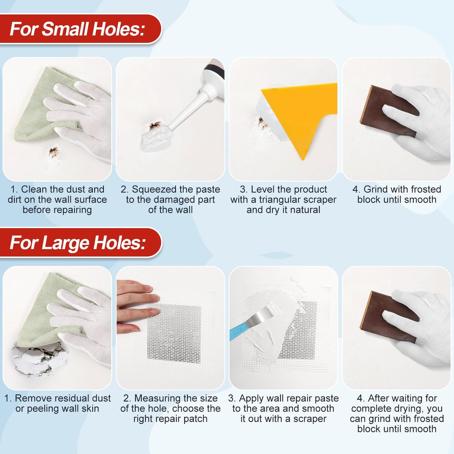 2 Pack Drywall Repair Kit, 240g Quick Drying Spackle Wall Repair with Scraper Wall Patch Repair to Fix Wall Surface Holes and Creak Damage Wall Mending Agent for Home Wall Plaster Wall Repair