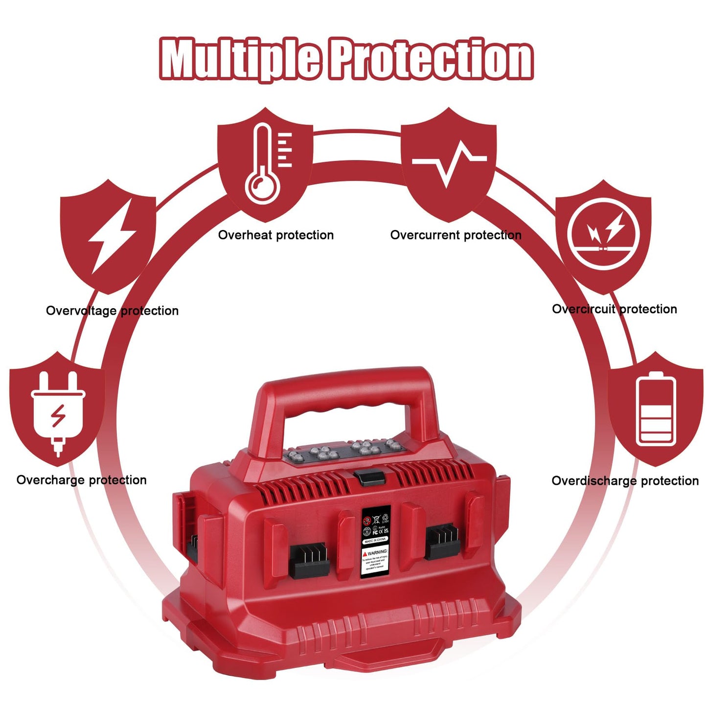 KUNLUN 6 Port Charger Replace for Milwaukee Charger Station 48-59-1806, Compatible for Milwaukee 18V M18 Battery, with LED Indicator Charge Choose Button Wall-Hole (Sequential Charging)