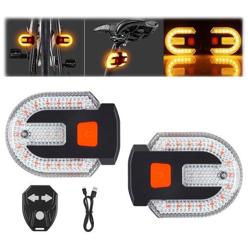 2Pcs Bike Tail Lights with Turn Signals, Wireless Remote Control USB Charging Bike Rear Light, Waterproof Split/Integrated Bicycle Lights, 5 Modes Safety Warning Turn Signals Light for Night Riding