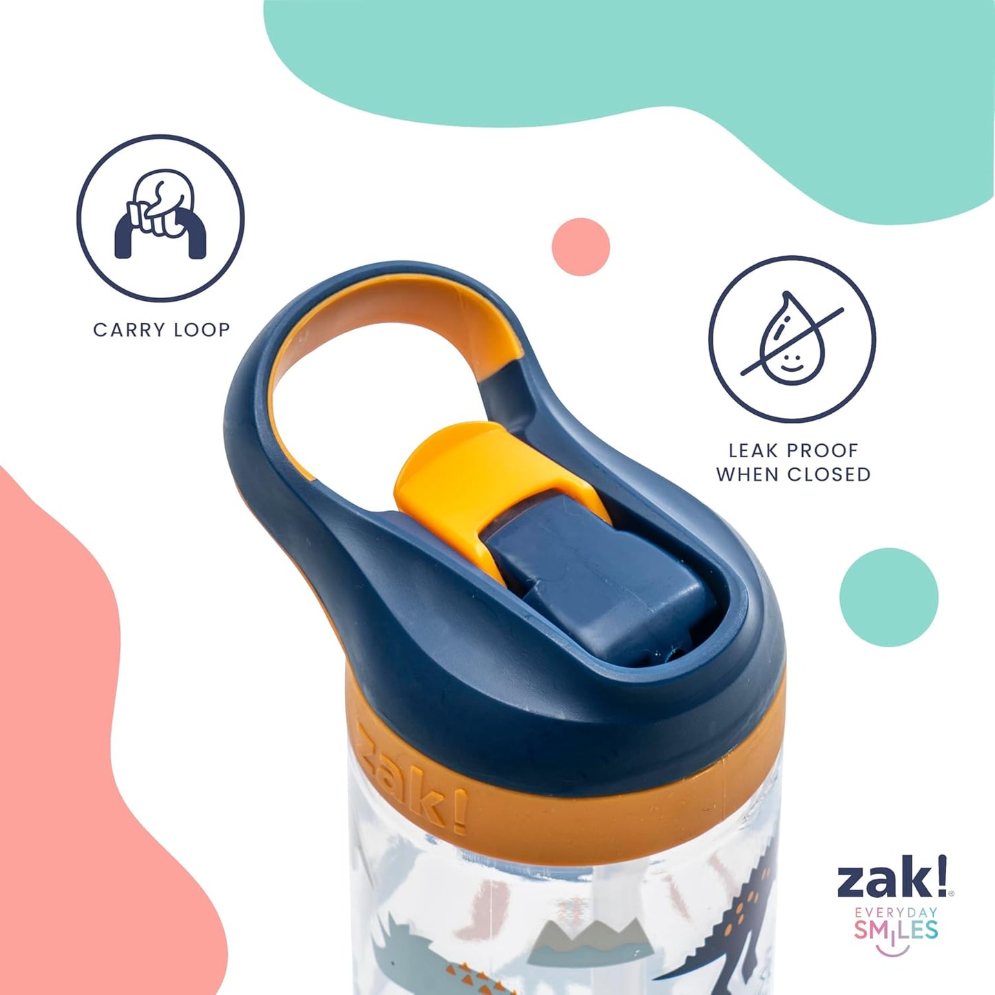 Zak Designs Bluey Kids Water Bottle - Durable 16oz Plastic with Straw & Leak-Proof Design | 2-Pack (Bluey, Bingo)