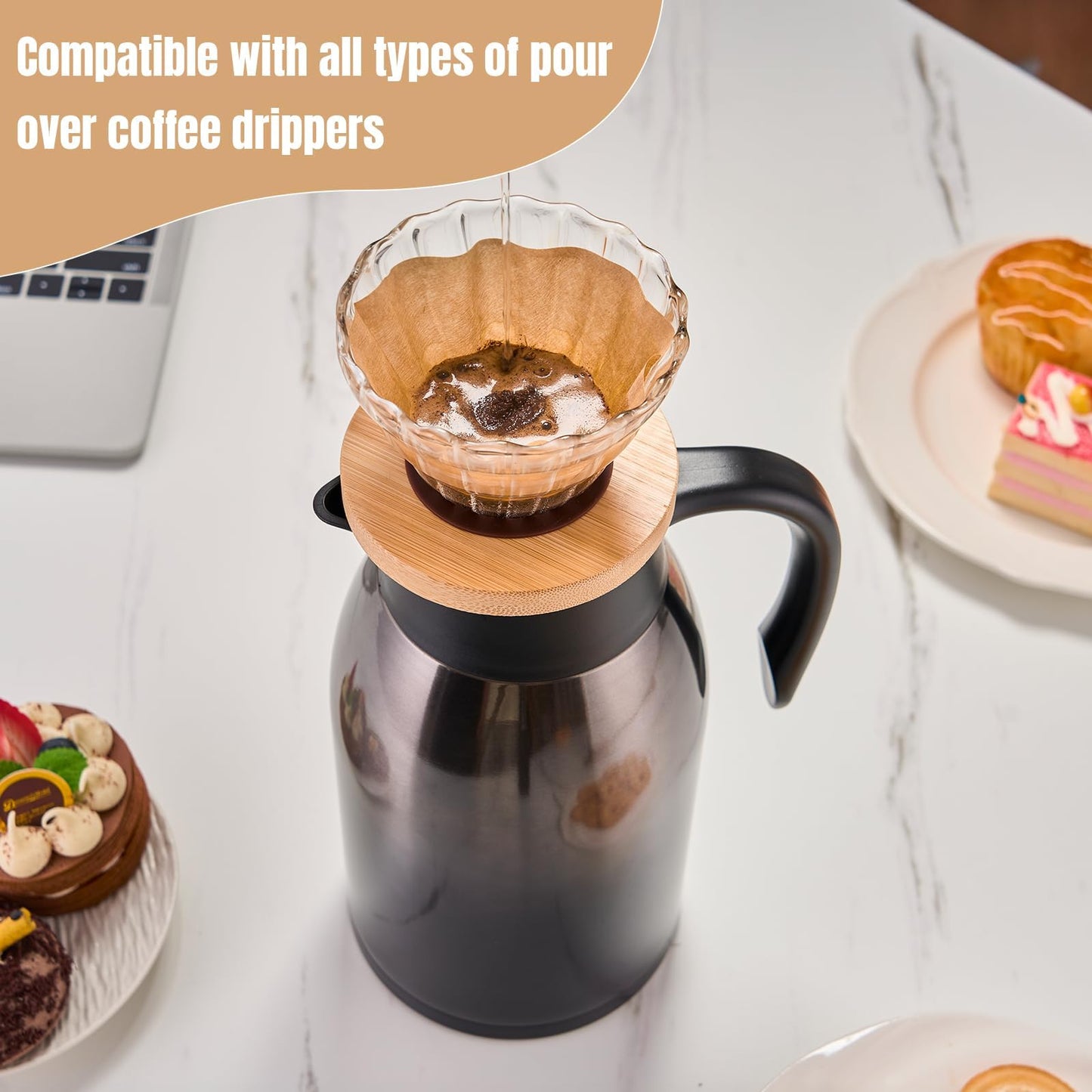 PARACITY 68oz Thermal Coffee Carafe Stainless Steel, Coffee Carafes for Keeping Hot, Double Walled Vacuum Insulated Coffee Urn for Coffee & Tea, Home & Office(Black)