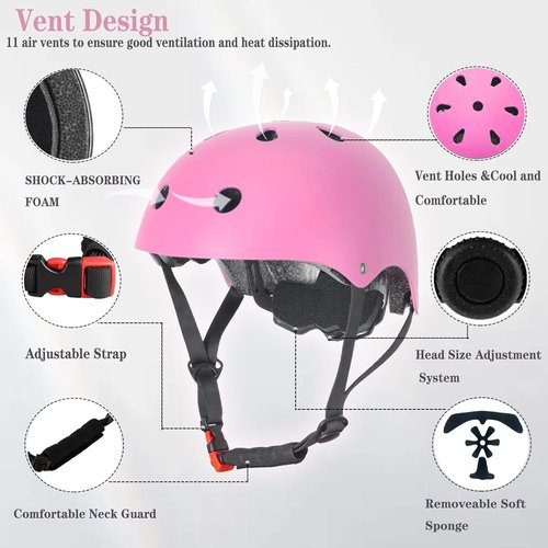FOOKCIAN Kids Helmet - Adjustable Toddler Skateboard Helmet with Knee, Elbow Pads & Wrist Guards | Ages 2-14