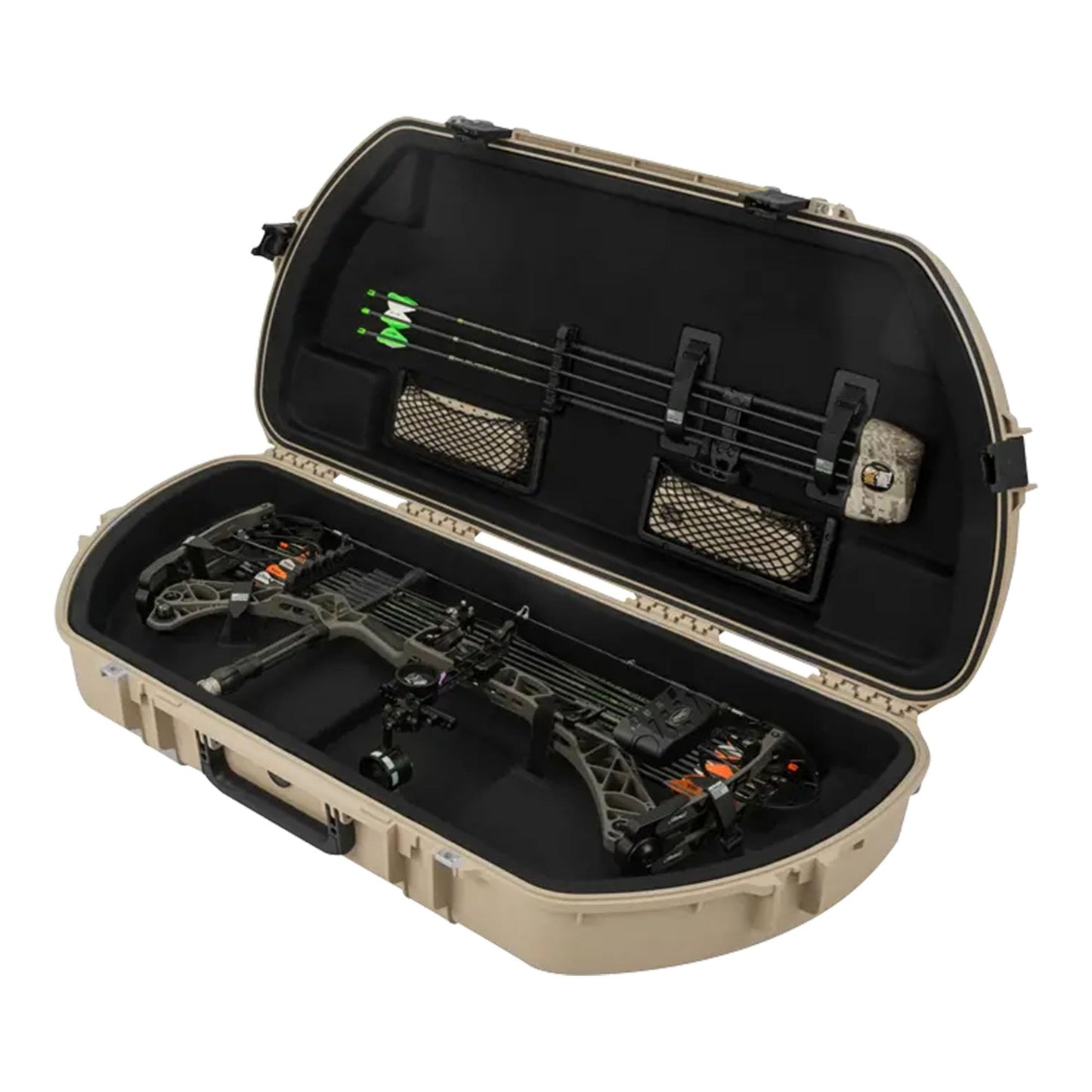 SKB Hard Protective Storage Case for Archery Bow and Arrows, iSeries Shaped Bow Case, Tan - Quiver Holder and Gear Box for Hunting Accessories