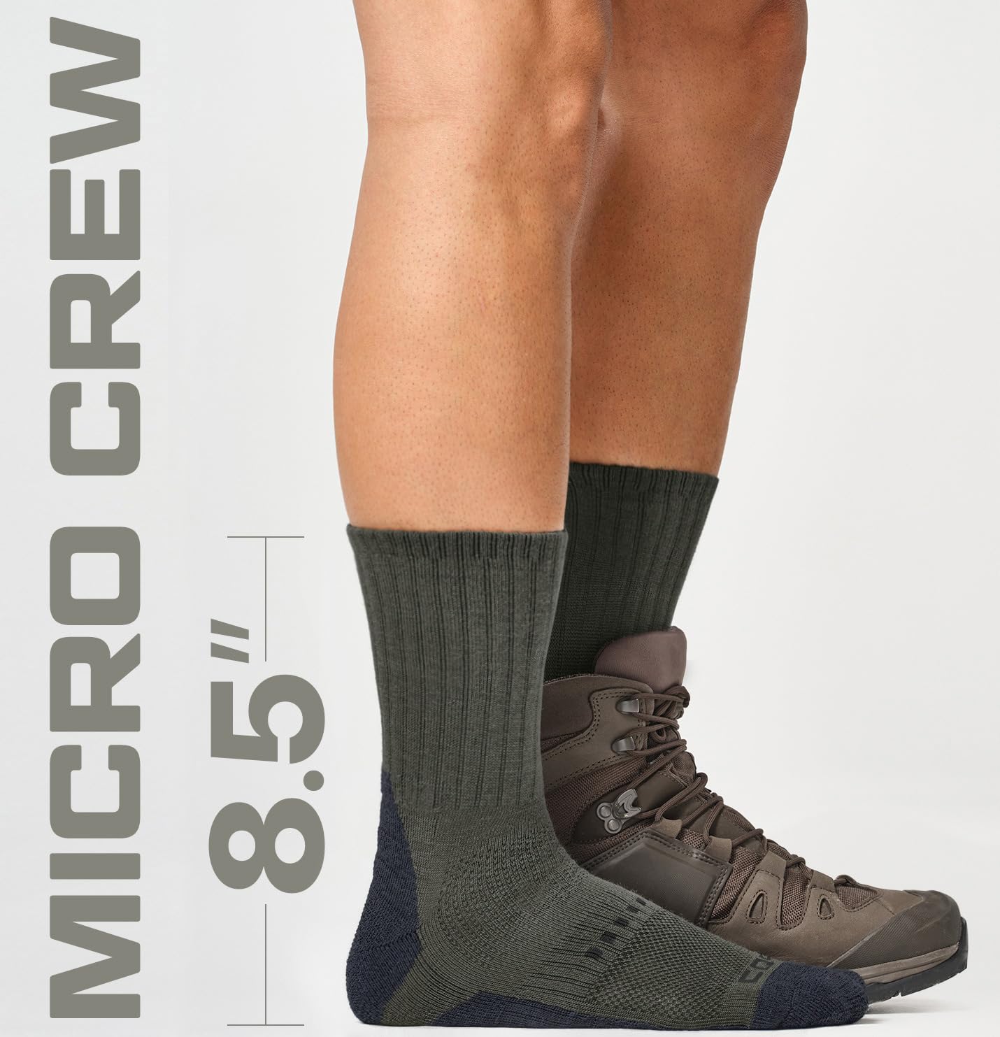 CQR 3 Pack Men and Women Wool Hiking Mid Calf Crew Socks, Moisture Wicking Breathable Outdoor Tactical Cushion boot Socks, Tac 8.5in Soil Green, Medium