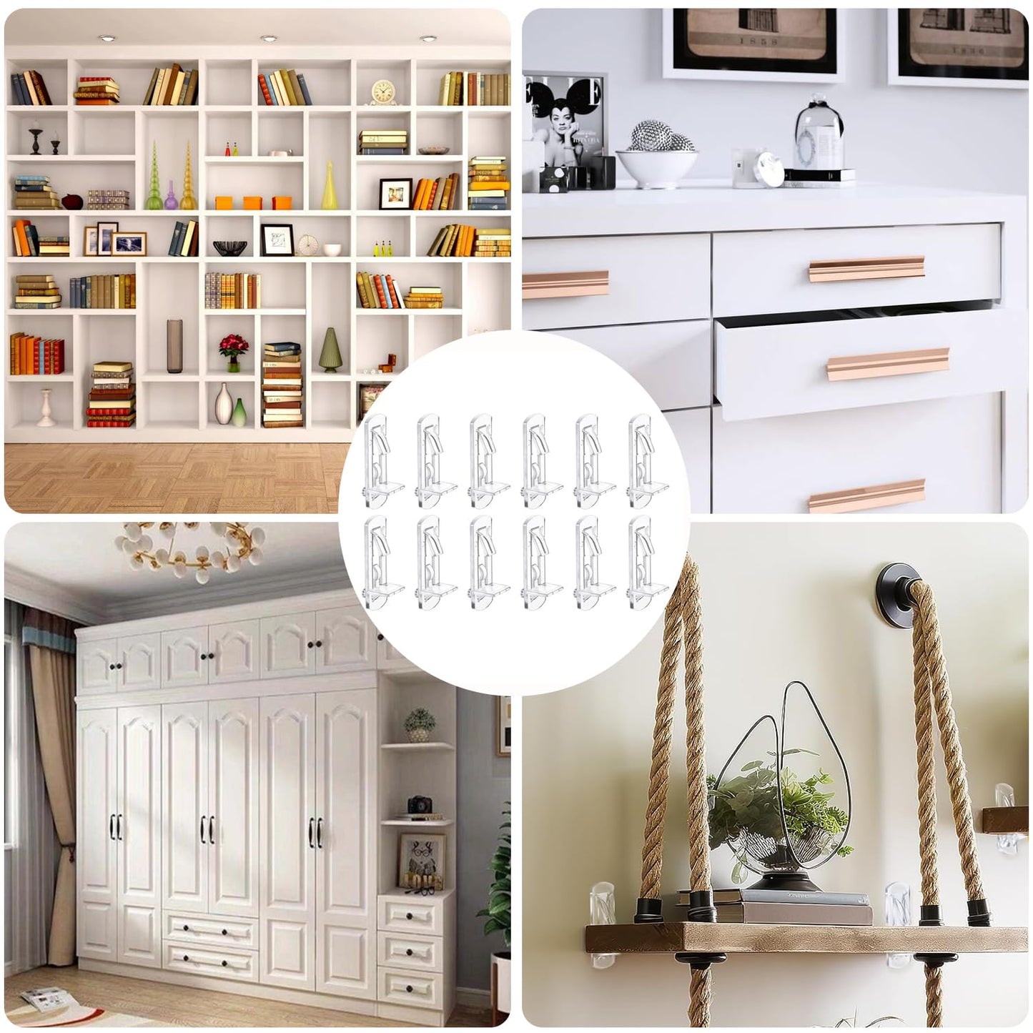 30pcs Plastic Locking Shelf Pins, Self Locking Shelf Support Pegs, Clear Self-Locking Shelf Support Pegs, Self-Locking Bracket Clips for Kitchen Cabinet Furniture Book Shelves